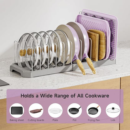 MUDEELA Pots and Pans Organizer under Cabinet, Expandable Rack with Pot Lid Holder and 12 Adjustable Dividers, Pan Organizers inside Cabinet for Kitchen Organization, Cutting Boards, Baking Sheets