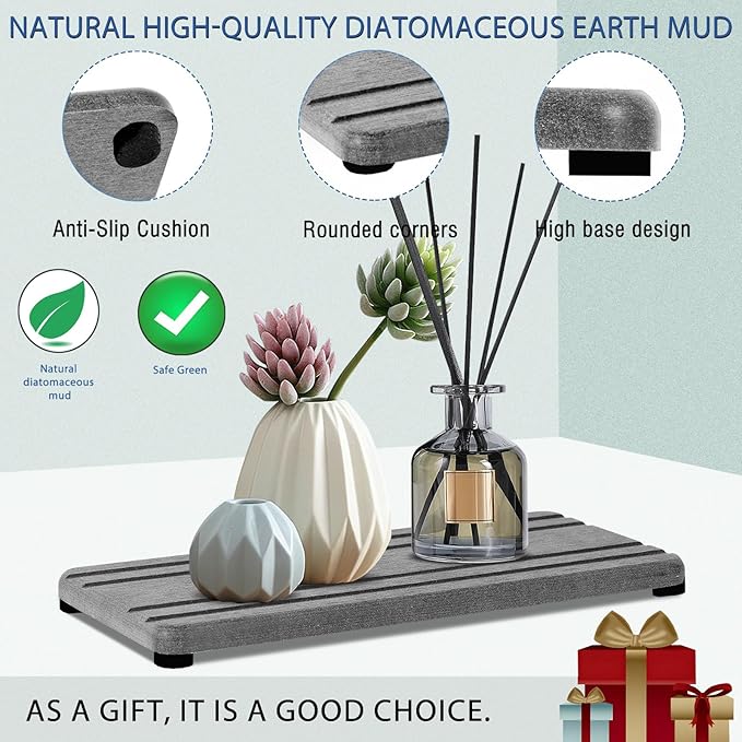 2PCS Water Absorbing Stone Tray, Quick Drying Diatomite Stone Sink Tray