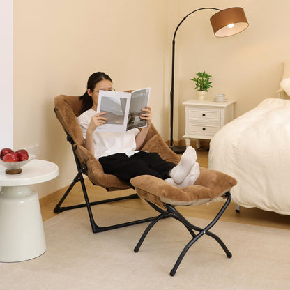 Mordchil HF Comfy Saucer Chair for Adults, Soft Faux Fur Bedroom Chair, Accent Dorm Chairs, Flexible Living Room Reading Chairs, Oversized Folding Seat for Teens, X-Large, Brown