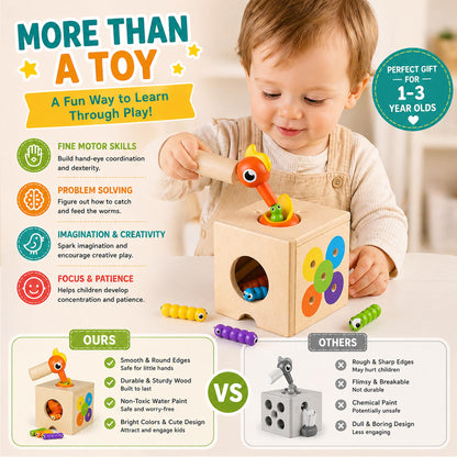 Paisure 5-in-1 Wooden Activity Cube, Magnetic Bird Feeding Toy