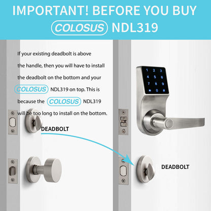 Electronic Keyless Door Lock, Keyless Entry with Touchscreen, Key Fobs, Remote Control, Keys for Home, Office or Commercial, Silver NDL319