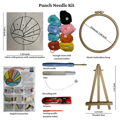 CELCRAFTIQUE Punch Needle Kits for Adults Beginner, Tool with Punch Needle Fabric, Hoops, Yarns and Sewing Needles (Morning Glow)