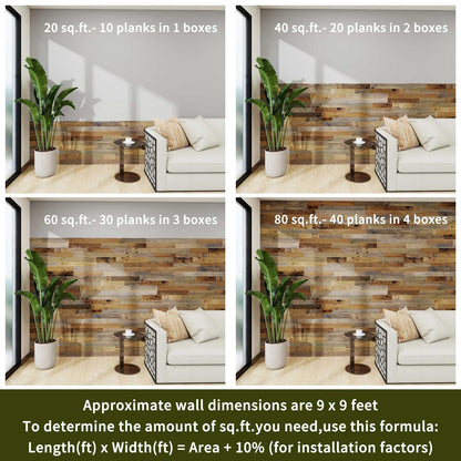 Luxdecor Real Reclaimed Wood Planks for Wall-10 Pieces Easy Nail-Up Shiplap Rustic Style 6" Wide Wood Shiplap Panels for Wall 19.44 Sq Ft (Natural Weathered Brown)