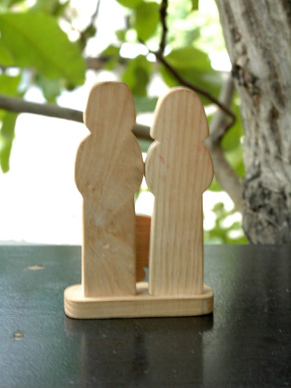 Saint Mary with Josef Nativity Tabletop Wooden Handmade Red Blue Yellow