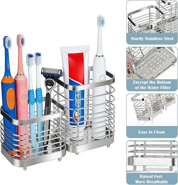 MYITYARD Toothbrush Holder for Bathroom, Stainless Steel Ventilated Electric