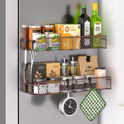 Magnetic Spice Rack for Refrigerator, 6 Pack 100% Metal Strong Magnet Shelf, Space Saving Spice Organizer, Home Kitchen Laundry Room Storage Organization W/ Paper Towel Holder, Utensils Racks (Grey)