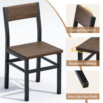 MECHYIN Dining Chairs Set of 4, Rustic Wood Dining Room Chairs with Thickened and Strengthened Metal Steel Frame & Slat Back, Modern Farmhouse Chair for Kitchen, Dining Room (4, Nut-Brown)