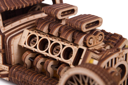 Wood Trick Hot Rod Wooden Model Car Kit to Build - Rides up to 32 feet - Detailed - 3D Wooden Puzzles for Adults to Build - Engineering DIY Mechanical Wood Model Kits for Adults