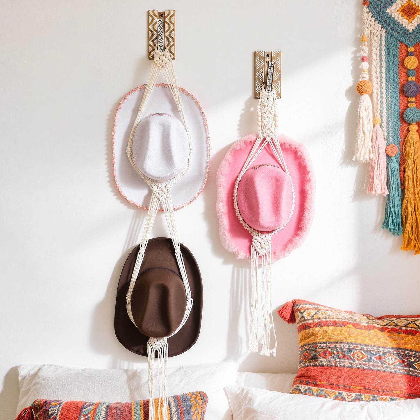 KYIAANY Boho Foldable Wall Hooks: Decorative Wooden Coat Hooks 2Pack Mounted for Heavy Duty Hanging Towels Backpack Bags Hats, Space Saving Home Decor for Aesthetic Homeowners