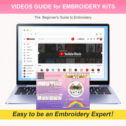 Huacan Embroidery Kit for Beginners Flower Pattern Printed Fabric with Hoop & Full Tools