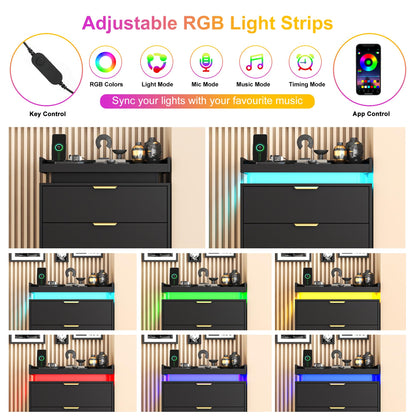 knoworld Black Dresser with LED Lights, Wooden LED Dresser, 4 Drawer Chest with Charging Station, Tall Chest of Drawer Closet Organizer for Bedroom, Living Room, Entryway, Hallway