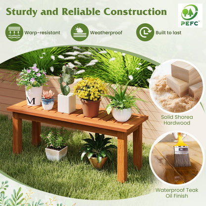 Tangkula Wooden Plant Stand, Outdoor Indoor Solid Wood Flower Pot Holder Display Shelf with Teak Oil Finish, Slatted Top, Rustic Plant Rack for Patio Garden Entryway Porch