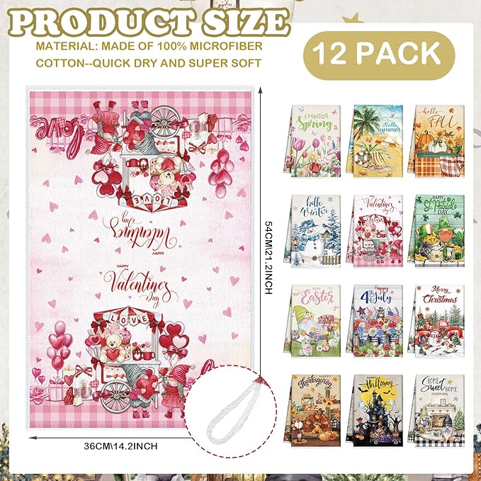 12 Pcs Seasonal Kitchen Towels Set