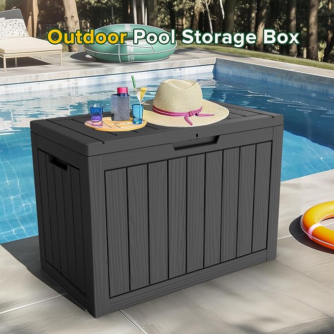 PatioZen 50 Gallon Package Delivery Boxes for Outside, Lokable Secure Resin Package Delivery Box with Lid, Weatherproof and Anti-Theft Storage for Outdoor Front Door, Porch, Curbside, House (Black)