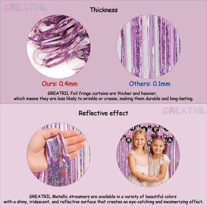 Pink Tinsel Curtain Party Backdrop - GREATRIL Foil Fringe Curtain Lilac Pink Party Streamers for Birthday Girl Themed Party Decorations - 2 Packs