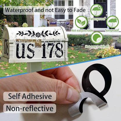 132 Pcs 3" Mailbox Numbers Letters Stickers for Outside,Numbers Letters Decals with Flowers,Self Adhesive Waterproof House Mailbox Address Numbers Letters Vinyl for Door Sign Cars Home,Black