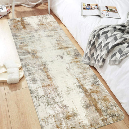 2x6 Runner Rug, famibay Modern Abstract Washable Rug Runners for Hallways Non Slip Faux Wool Carpet Runners for Kitchen Bathroom Bedroom(Beige/Camel)