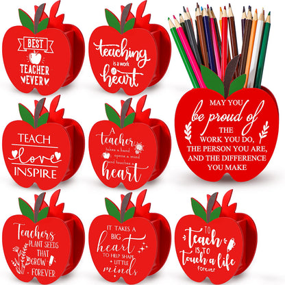 Fuutreo 8 Pcs Teacher End of Year Gifts Teacher Appreciation Gifts Pencil Holder Apple Wooden Pencil Holder Thank You Pencils Organizer for Classroom School Desktop