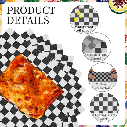 uxcell 150 Pcs Wax Paper Sheets for Food, 7 x 7 Inch Greaseproof Wrapping Paper Sheets, Checkered Square Food Basket Liners for Sandwich Hamburger Bread, Black