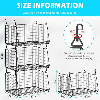 3-Pack Hanging Laundry Room Organizaton：Foldable Laundry Basket Wire Basket