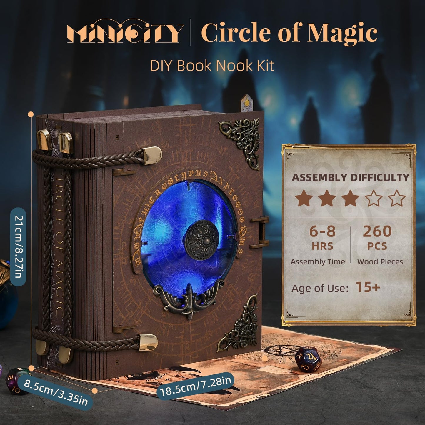 MiniCity DIY Book Nook Kits for Adults, Miniature Dollhouse Booknook Kit, 3D Wooden Puzzle Creative Decorative Bookends Bookshelf Diorama Insert Crafts Hobbies Gifts (Circle of Magic)