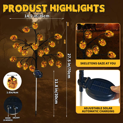 Evoio Halloween Outdoor Decorations Solar Lights - 8 Modes | 20 LED Skull Lights for Outside Halloween Decor, Skeleton Skull Lighting Stake for Garden, Patio, Yard, Lawn, Proch, Pathway Decorations