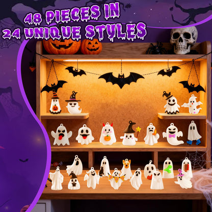 compareye Ghost Figures 48 Pcs - Halloween Party Favors, 1.6" Mini Ghost Figures for Dollhouse Decor, Trick or Treat Gift for Kids Gifts for Boys, Girls, Teens
