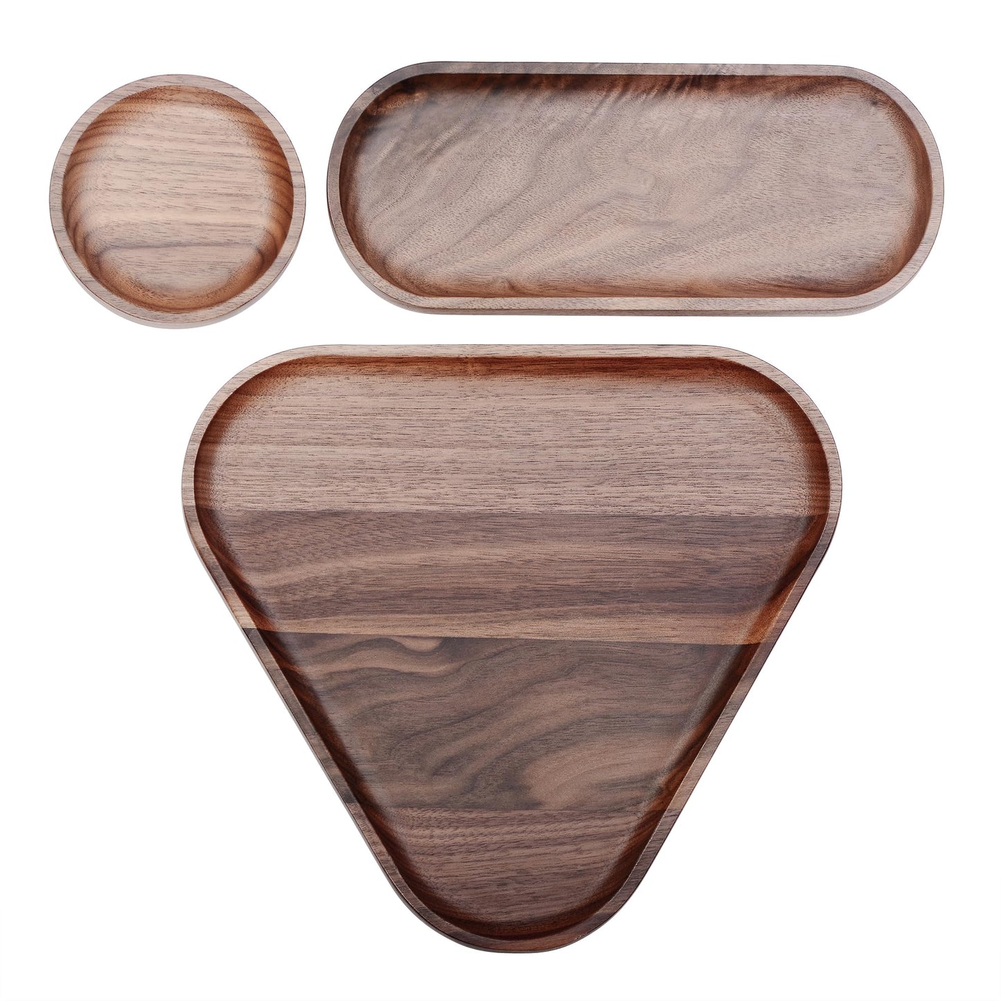 Normcore 3 Pack Wooden Serving Trays, Wood Serving Tray Wooden Decorative Coffee Tea Platter, Genuine American Walnut Serving Platters Set, Set of 3 for Living Room, Coffee Table, Home Decor