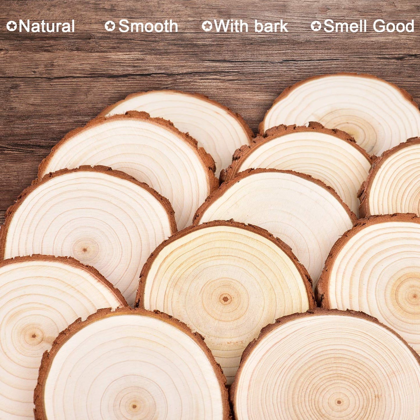 LESUMI Wood Slices with Bark, 20 Pcs 3.5-4 Inch Unfinished Pre-Sanded Wood Rounds, DIY Craft Supplies for Kids Art, Coaster, Christmas Ornament & Rustic Wedding Decor