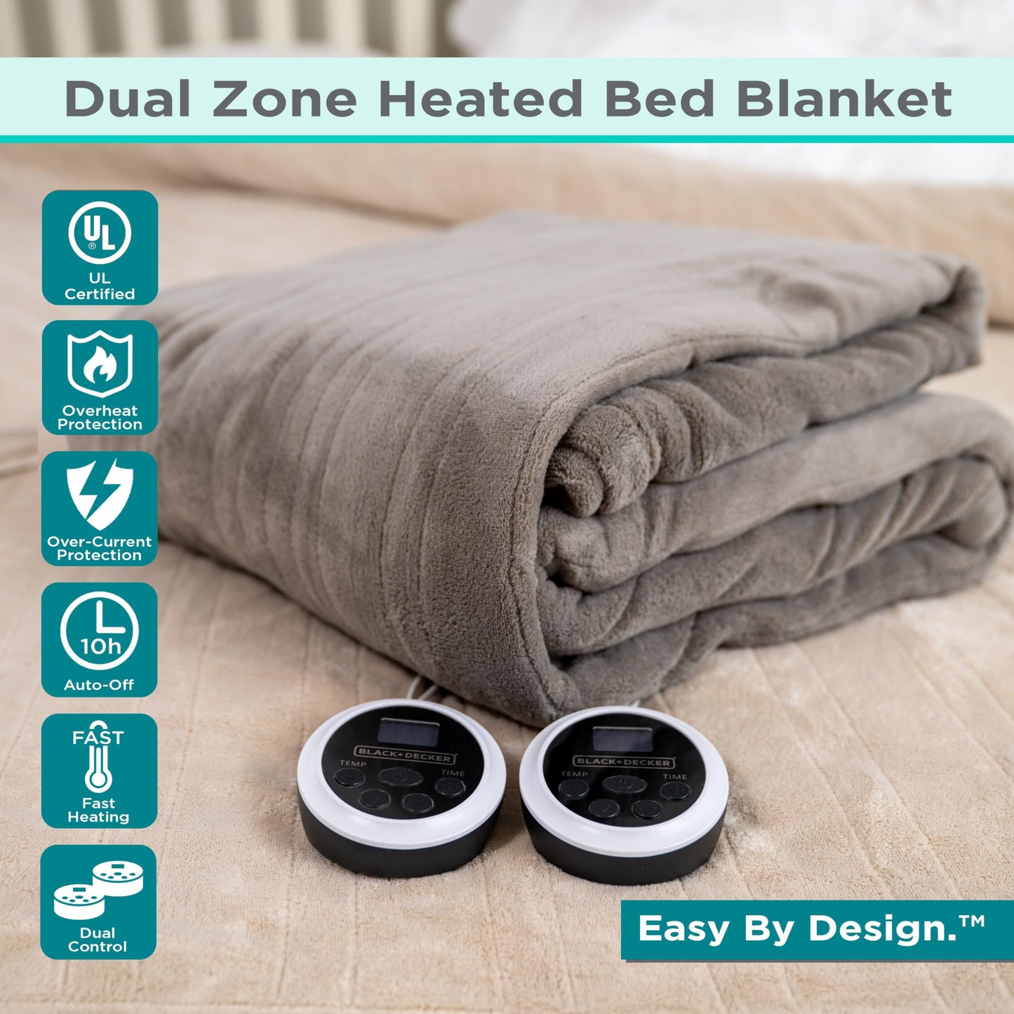 BLACK+DECKER Heated Blanket Electric Throw, Fleece Electric Blanket, Heating Blanket with 4 Heating Levels, 3H Timer, Auto Shutoff, Fast Heating (50x60 inches, Maroon)