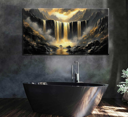 Black Gold Waterfall Canvas Wall Art Abstract Waterfall Wall Decor Mountain Art Posters Pictures for Office for Living Room bedroom Painting Prints Framed