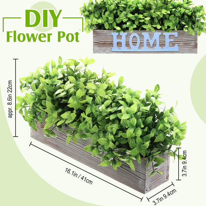 Lyrow 2 Pack Artificial Eucalyptus Plants in Rectangular Rustic Wooden Planter Box Faux Potted Herb Plant Greenery Centerpiece for Cabinet Windowsill Table Shelf Wedding Farmhouse Decor (White,16 '')