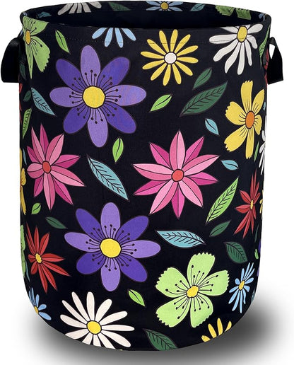 Colorful Hippie Flower Laundry Basket Art Flowers Foldable Funny Laundry Hamper