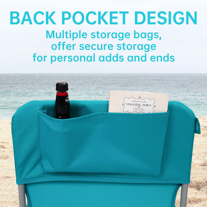 #WEJOY Folding Beach Chair for Adults, Lightweight Beach Chair with Shoulder Straps, High Back Camping Chairs with Hard Armrest, Supports 300lbs for Outdoor Lawn Concert (Cyan)