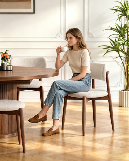 Fabulcozy Wooden Dining Chairs Set of 2, Mid Century Modern Upholstered Kitchen Chairs with Solid Wood Legs, 350lb Heavy Duty Padded Side Chairs for Dining Room & Vanity, Beige