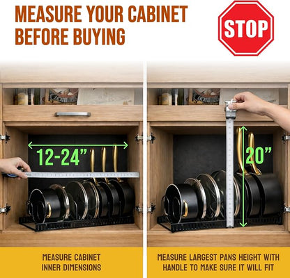 Norcalway Adjustable Bakeware Pots and Pans Organizer Under Cabinet,14 Dividers Cookie Sheet Baking Pan Pot Lid Organizers