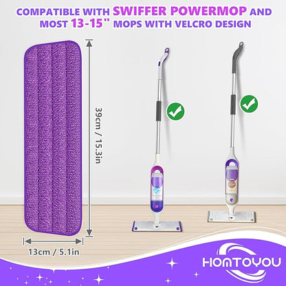 HOMTOYOU Reusable Pads Refills for Swiffer Power Mop: 6 Pack Microfiber Pad for