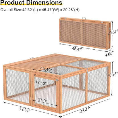 Chicken Coop, Wooden Rabbit Hutch Outdoor Indoor Folding Bunny Cage with Handle Portable Chicken Run with Top & Side Opening Doors Small Animal Playpen No Assembly Pet Poultry Cage for Bunny(Wood)