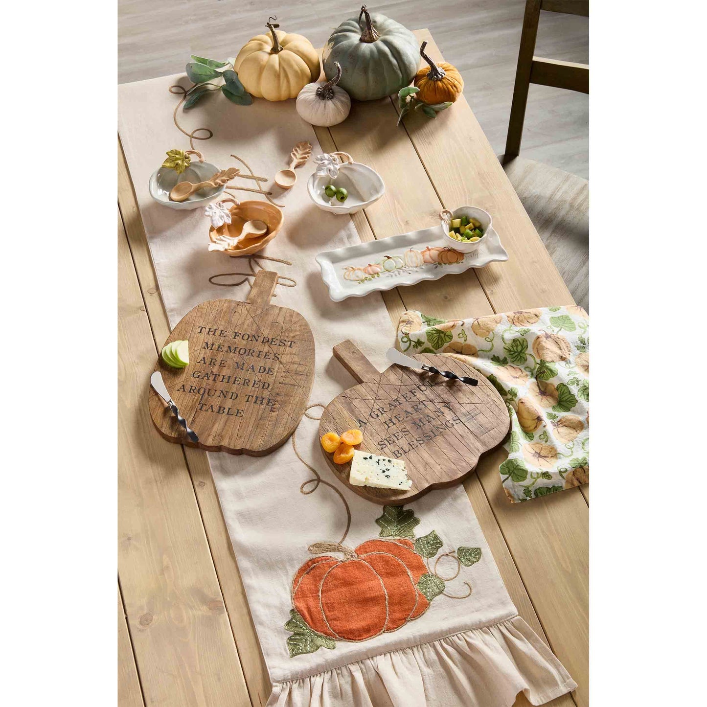 Mud Pie Pumpkin Tidbit Dish, White; dish 4 3/4" x 5 3/4" | spoon 5"