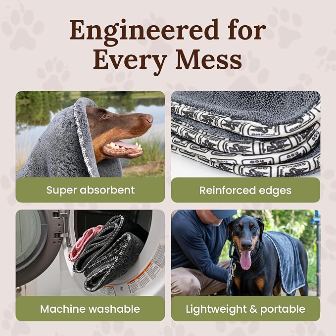 Premium Twisted Loop Drying Towels for Drying Dogs Small 16" x 24" Super Absorbent Microfiber Dog Bath Towel – Quick Dry, Soft – 1200 GSM Gray for Pets, Beach, Camping & Travel