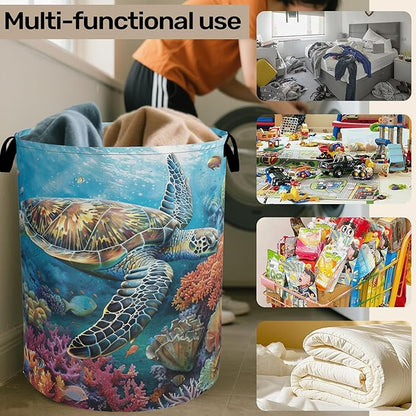 Sea Turtle Foldable Canvas Laundry Basket