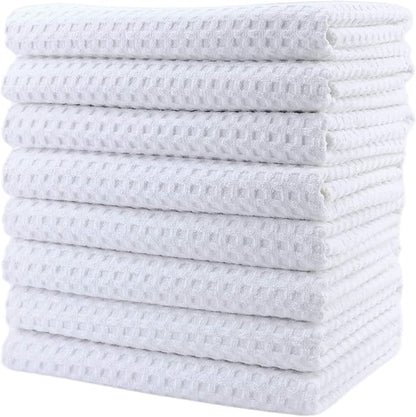POLYTE Ultra Premium Microfiber Kitchen Dish Hand Towel Waffle Weave, 8 Pack