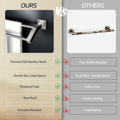 Alise Double Towel Bar, 24 Inch Towel Rack for Bathroom Wall Mounted, SUS304 Stainless Steel Bathroom Towel Holder Joining Process Towel Rail for Bathroom, Brushed Nickel