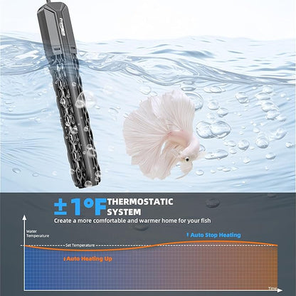 FREESEA Aquarium Heater for Fish Tank: 100W/200W/300W/500W Submersible Fish Tank Heaters with Over-Temperature and Off-Water Protection for 10-20 Gallon Saltwater and Freshwater