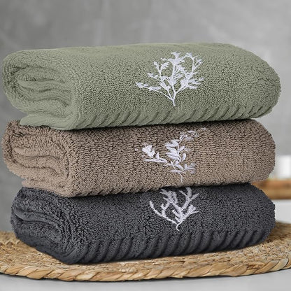 3 Pcs Boho Botanical Hand Towels Bathroom Decor Retro Embroidered Minimalist