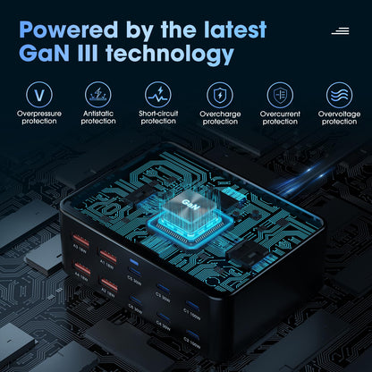 330W 10-Port USB C Charging Station, PD 100W 65W 45W 30W 20W Laptop & Phone Desktop Fast Charger Hub, Compatible with MacBook Pro/Air, iPhone 17/16/15/Pro, iPads, Galaxy