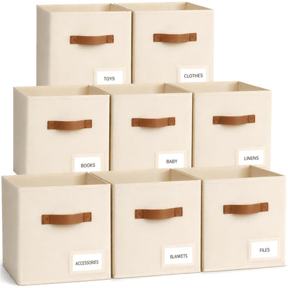 Stowsia Storage Cubes 8 Pack, 11 Inch Fabric Storage Cubes Organizer Bins with Labels, Odor-Free & Sturdy PP Structure, Cubby Baskets for Closet, Shelves, Toys & Nursery (Beige)