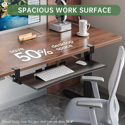 UPGRAVITY Extra Large Keyboard Tray Under Desk - Slide Out with Sturdy C-Clip Mount System, 31.5" (35.8" Including Clamps) x 11.8" Put-Out Keyboard Tray Computer Drawer for Ergonomic Typing, Black