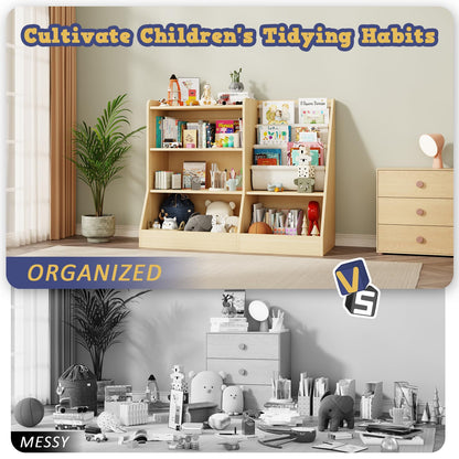 IKALIFE 39" Large Kids Wooden Bookshelf and Toy Storage Organizer, Baby Bookcase with Sling Book Rack, Children Toddler Wooden Book Shelf for kids rooms, Playroom, Classroom, Nursery, School (Natural)