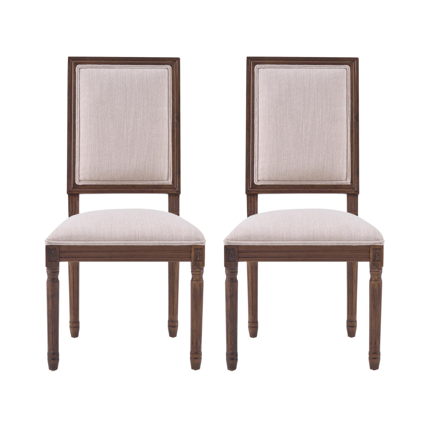 Christopher Knight Home Regina French Country Dining Chairs Set of 2, Wooden Dining Room Chair, High Back Kitchen Side Chair, Fabric Upholstered Armless Extra Seat, Beige+Walnut